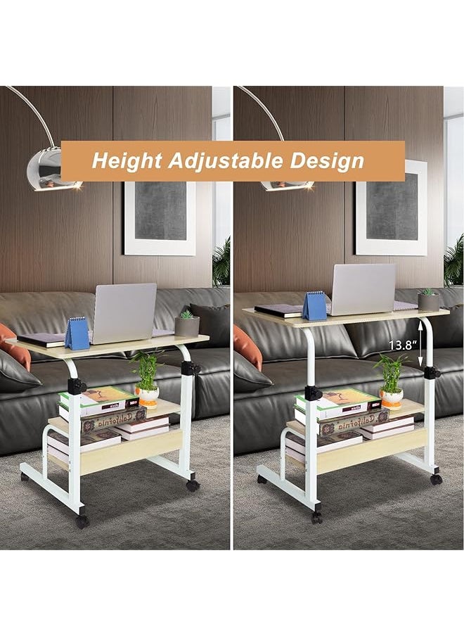 erorex Rolling Desk Portable Laptop Computer Desk Small Desk For Small Spaces Couch Desk For Home Office Mobile Adjustable Desk On Wheels With Storage Beige  - Image 4