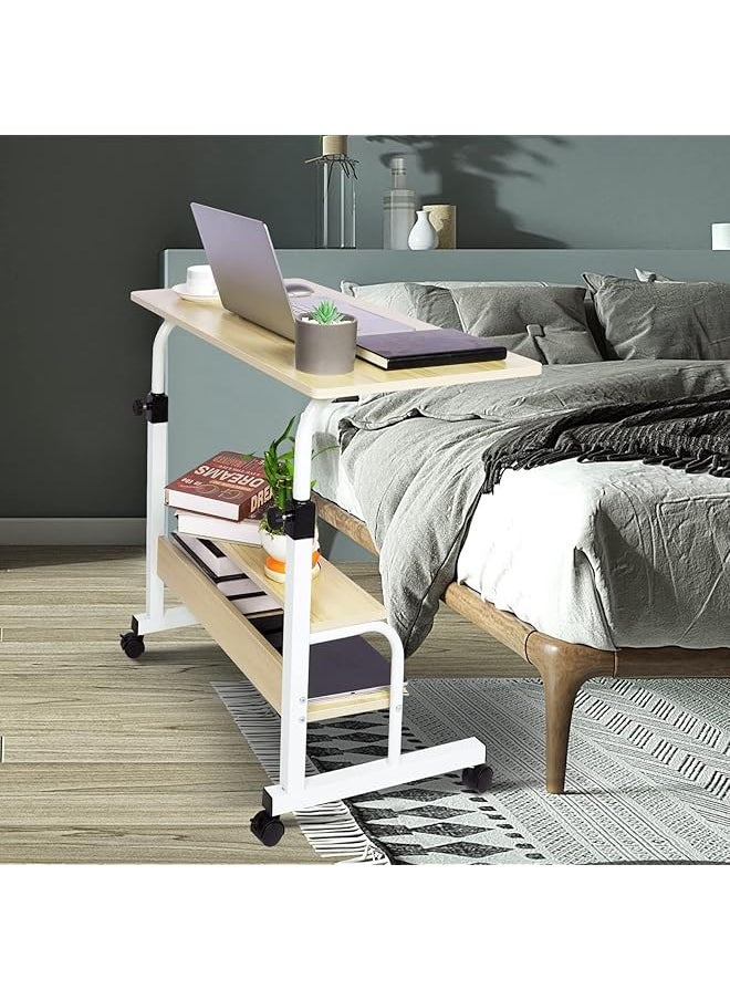 erorex Rolling Desk Portable Laptop Computer Desk Small Desk For Small Spaces Couch Desk For Home Office Mobile Adjustable Desk On Wheels With Storage Beige  - Image 2