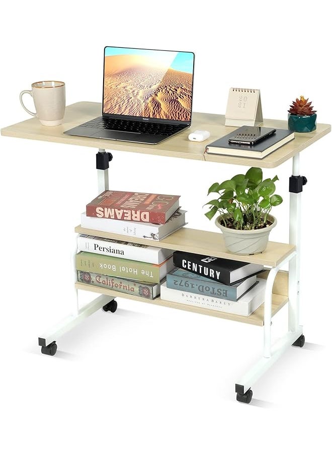 erorex Rolling Desk Portable Laptop Computer Desk Small Desk For Small Spaces Couch Desk For Home Office Mobile Adjustable Desk On Wheels With Storage Beige  - Image 1