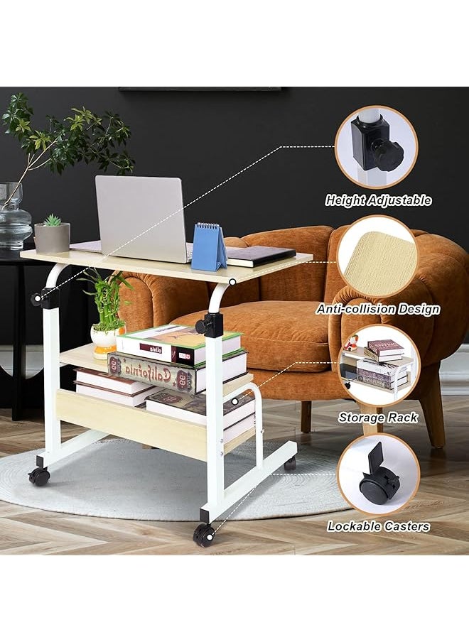 erorex Rolling Desk Portable Laptop Computer Desk Small Desk For Small Spaces Couch Desk For Home Office Mobile Adjustable Desk On Wheels With Storage Beige  - Image 5