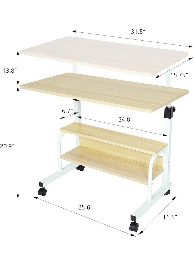 erorex Rolling Desk Portable Laptop Computer Desk Small Desk For Small Spaces Couch Desk For Home Office Mobile Adjustable Desk On Wheels With Storage Beige  - Image 3