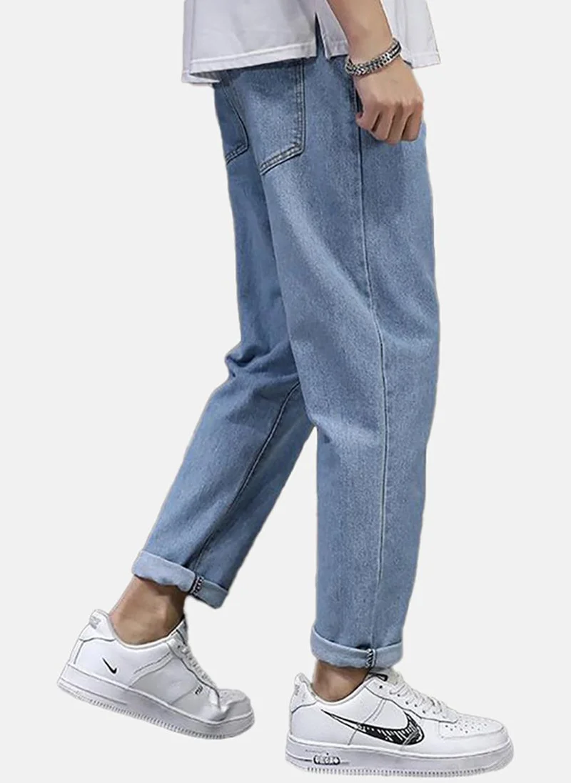 يونيكي Blue Solid Mid Rise Relaxed Straight Jeans
