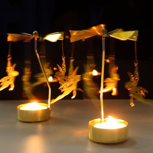 Toptime Spinning Candle Holder, Gold Tea Lights Candle Holder Fairy Carousel Candle Spinner, Rotating Metal Candle Holders for Table Centerpiece Angel Candle Holder for Christmas Festival Home Decor - Image 5