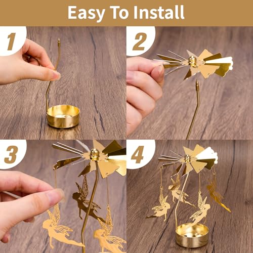 Toptime Spinning Candle Holder, Gold Tea Lights Candle Holder Fairy Carousel Candle Spinner, Rotating Metal Candle Holders for Table Centerpiece Angel Candle Holder for Christmas Festival Home Decor - Image 4