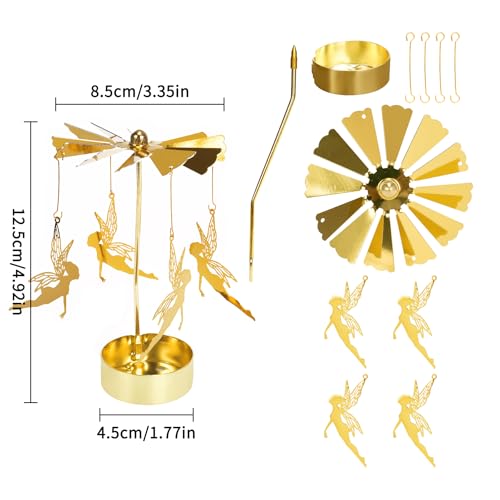 Toptime Spinning Candle Holder, Gold Tea Lights Candle Holder Fairy Carousel Candle Spinner, Rotating Metal Candle Holders for Table Centerpiece Angel Candle Holder for Christmas Festival Home Decor - Image 2