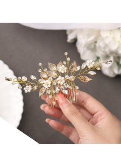Gorais Leaf Bride Wedding Hair Comb Pearl Bridal Hair Piece Crystal Side Comb Hair Accessories for Women and Girls BGold