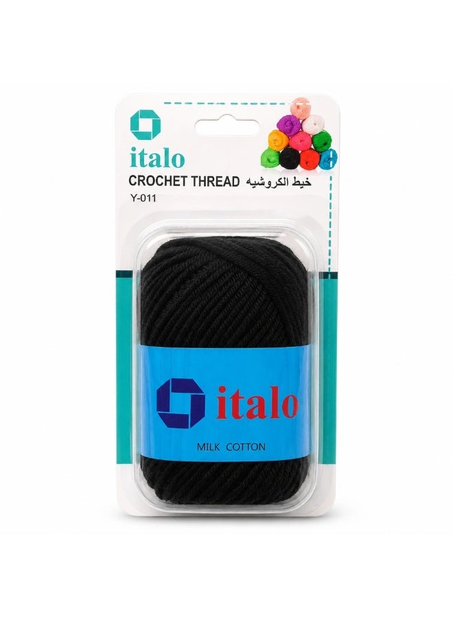 Italo Black Milk Cotton Crochet Thread- Black