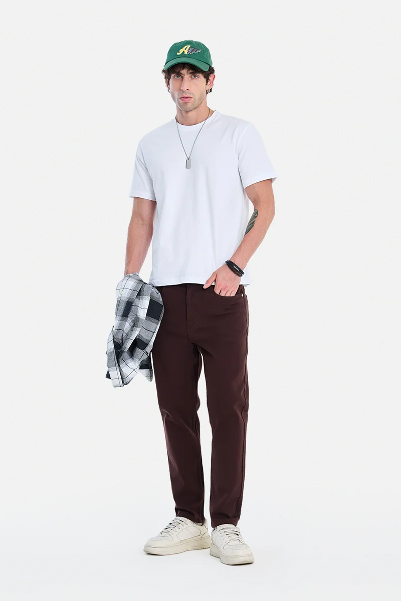 SNITCH White Solid Half Sleeve Regular Fit Casual T-Shirt