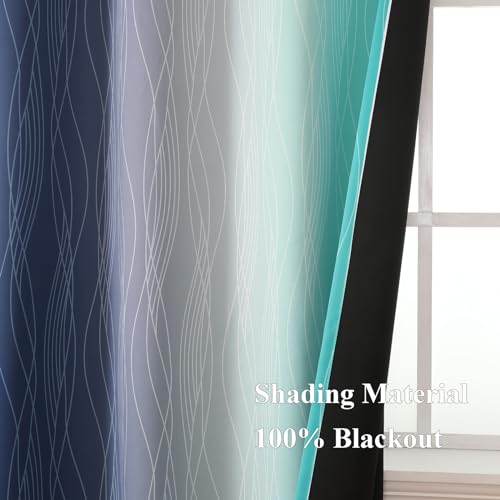 Estelar Textiler Navy Blue and Teal Gradient Blackout Curtains for Bedroom, Thermal Insulated Ombre Blackout Drapes, Full Room Darkening Energy Saving Curtains for Living Room,52Wx84L,2 Panels - Image 5