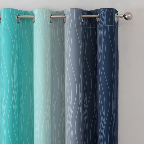 Estelar Textiler Navy Blue and Teal Gradient Blackout Curtains for Bedroom, Thermal Insulated Ombre Blackout Drapes, Full Room Darkening Energy Saving Curtains for Living Room,52Wx84L,2 Panels - Image 4