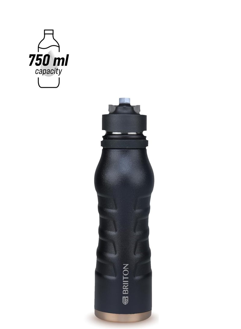 Briiton Maestro 750ml Black Water Bottle | Copper Coated Vacuum Insulation | Stainless Steel | Leakproof Flask | Hot & Cold Thermos| Stay Refreshed in Style | Gift for Girls & Boys | Office | Home | Gym  - Image 1