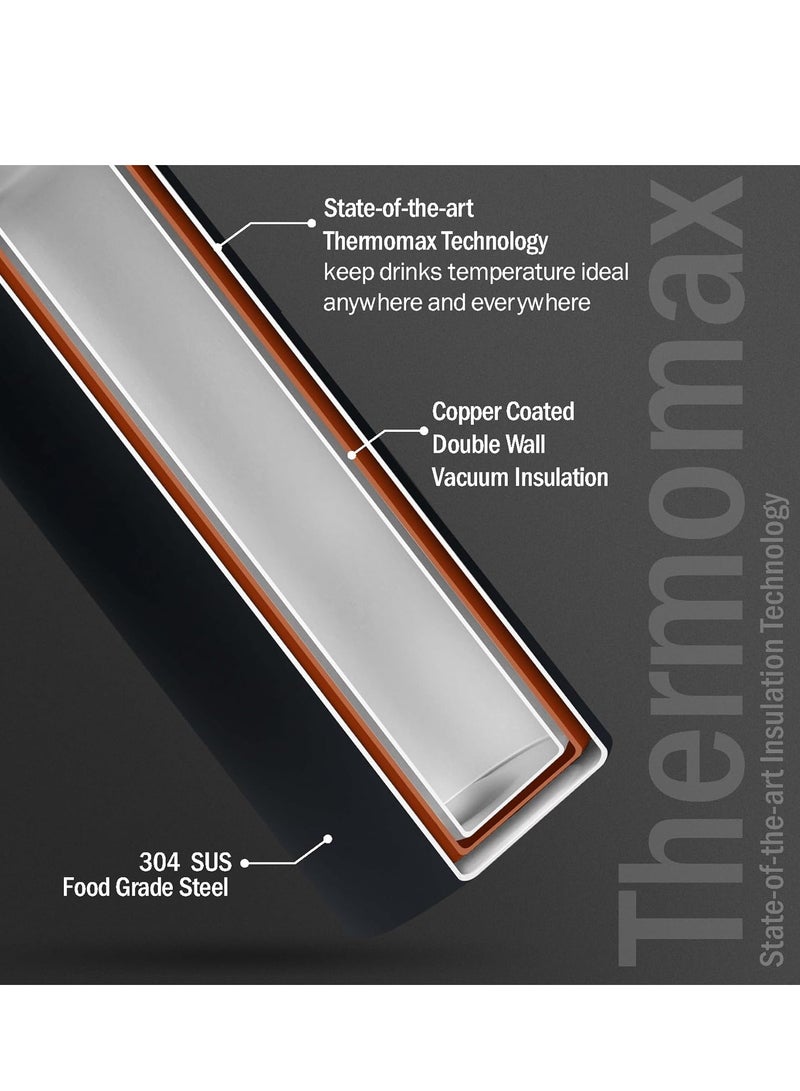 Briiton Maestro 750ml Black Water Bottle | Copper Coated Vacuum Insulation | Stainless Steel | Leakproof Flask | Hot & Cold Thermos| Stay Refreshed in Style | Gift for Girls & Boys | Office | Home | Gym  - Image 2