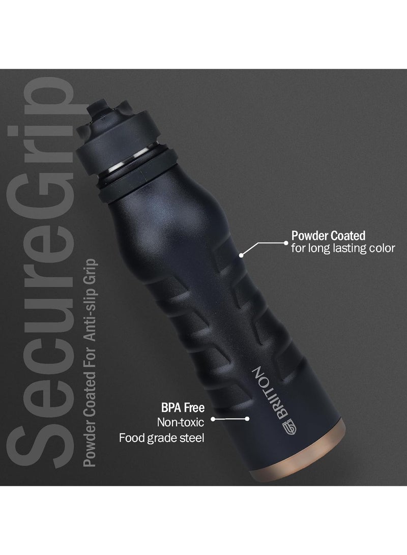 Briiton Maestro 750ml Black Water Bottle | Copper Coated Vacuum Insulation | Stainless Steel | Leakproof Flask | Hot & Cold Thermos| Stay Refreshed in Style | Gift for Girls & Boys | Office | Home | Gym  - Image 5