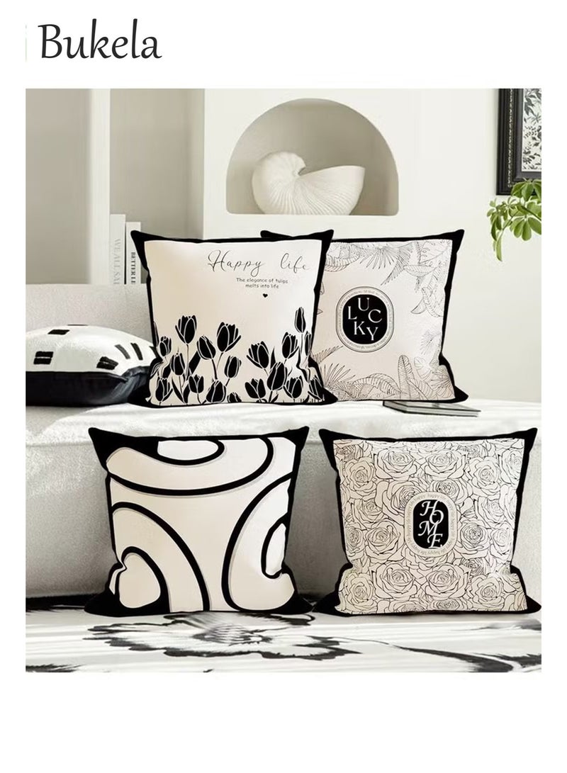 Bukela Pillow Covers Set of 4, Throw Pillow Cover, Short Plush Cushion Cover, Decorative Nature Plant Cushion Covers 45cm x 45cm,For Living Room Sofa Couch Bed Pillowcases 18x18 inches（Double sided pattern） - Image 2