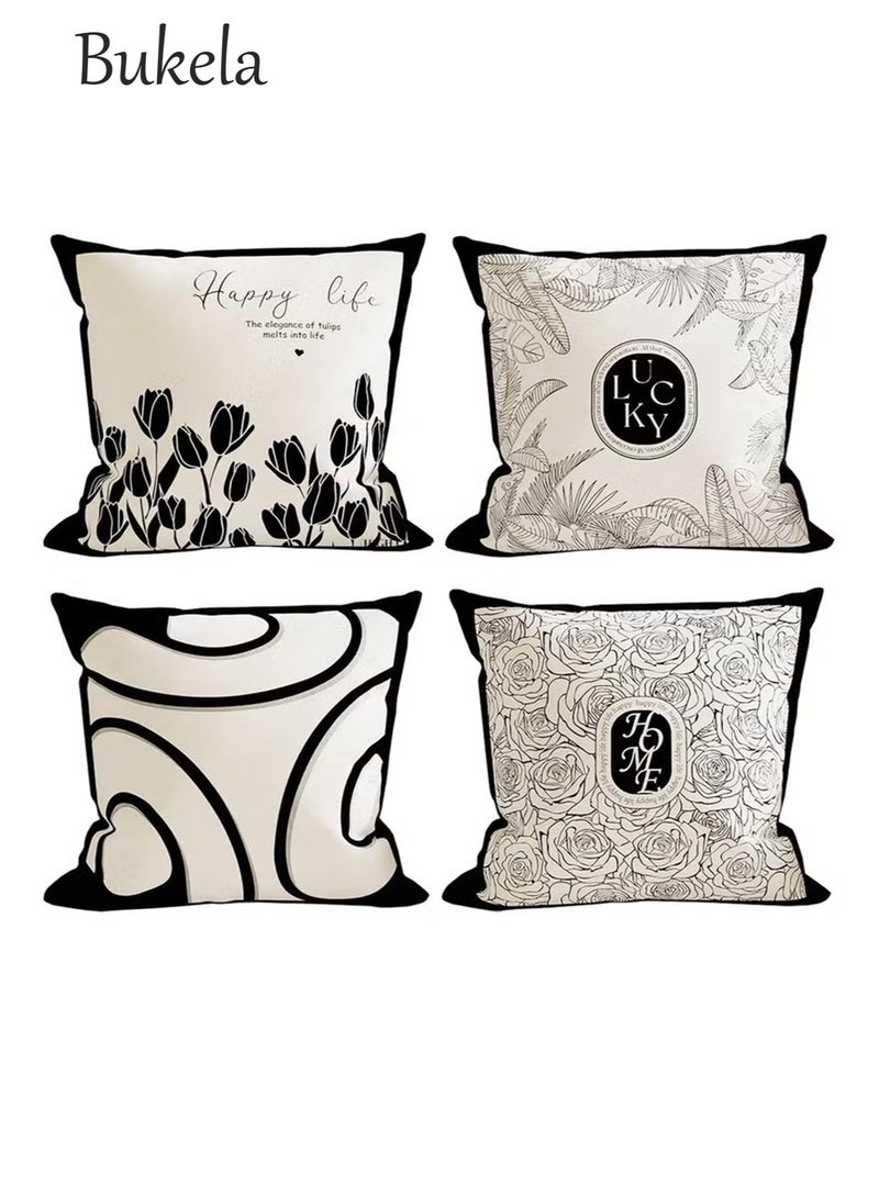 Bukela Pillow Covers Set of 4, Throw Pillow Cover, Short Plush Cushion Cover, Decorative Nature Plant Cushion Covers 45cm x 45cm,For Living Room Sofa Couch Bed Pillowcases 18x18 inches（Double sided pattern） - Image 1