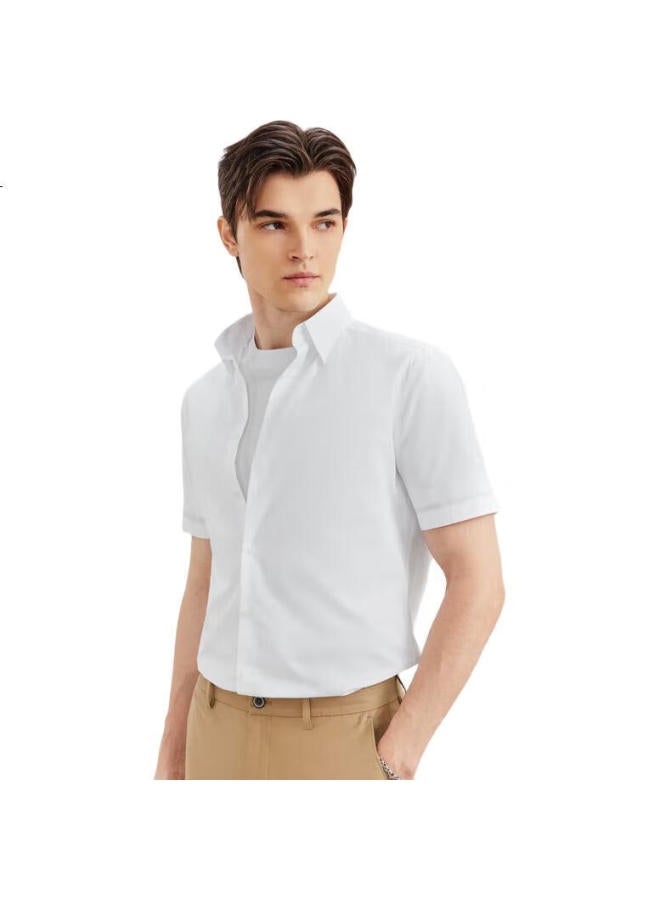 G2000 Mall Matching Cotton Blend Plain Texture Skin-Friendly Comfortable Short-Sleeve Shirt, White, M5E - Image 1