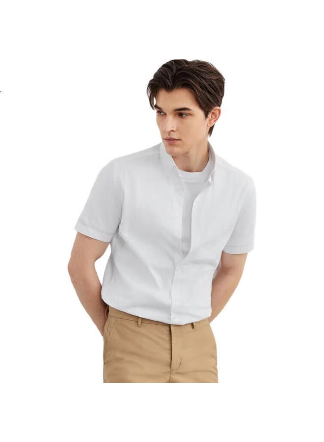 G2000 Mall Matching Cotton Blend Plain Texture Skin-Friendly Comfortable Short-Sleeve Shirt, White, M5E - Image 2