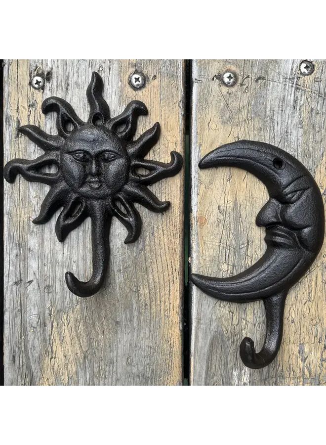 قطعتان من خطافات الحائط على شكل وجهي الشمس والقمر، خطافات معاطف وزينة للمفاتيح والمناشف وديكور المنزل - Image 5
