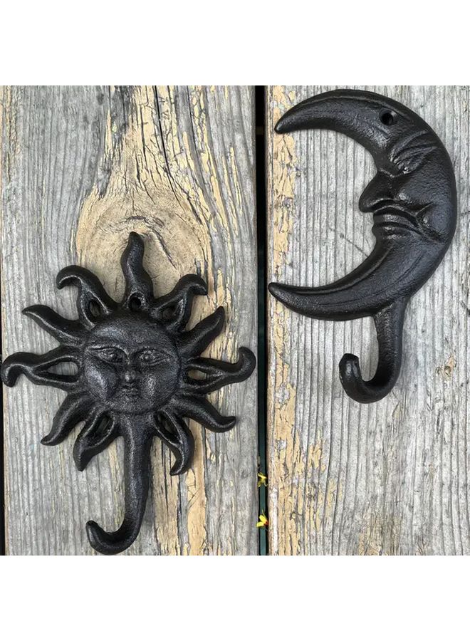 قطعتان من خطافات الحائط على شكل وجهي الشمس والقمر، خطافات معاطف وزينة للمفاتيح والمناشف وديكور المنزل - Image 3