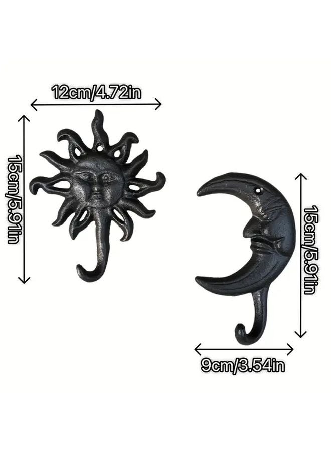 قطعتان من خطافات الحائط على شكل وجهي الشمس والقمر، خطافات معاطف وزينة للمفاتيح والمناشف وديكور المنزل - Image 1