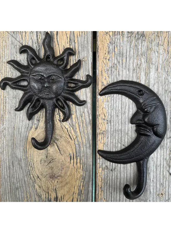 قطعتان من خطافات الحائط على شكل وجهي الشمس والقمر، خطافات معاطف وزينة للمفاتيح والمناشف وديكور المنزل - Image 2