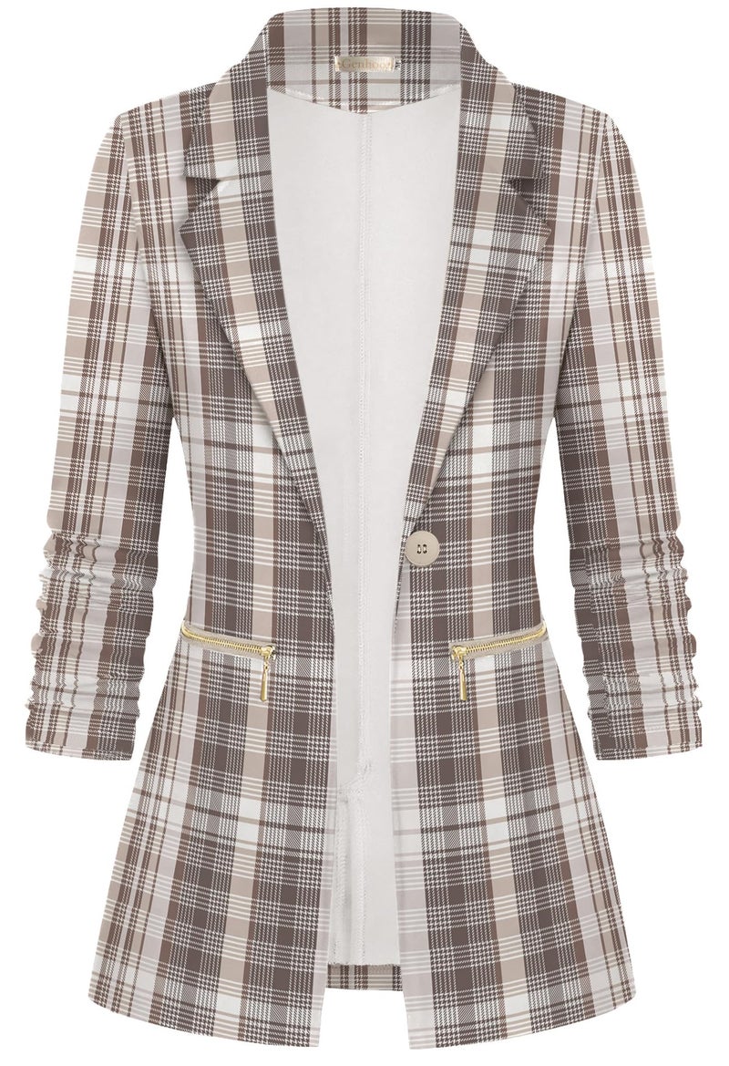 Genhoo Womens Plaid Blazers Long Sleeve Casual Work Office Blazer Jackets - Image 1