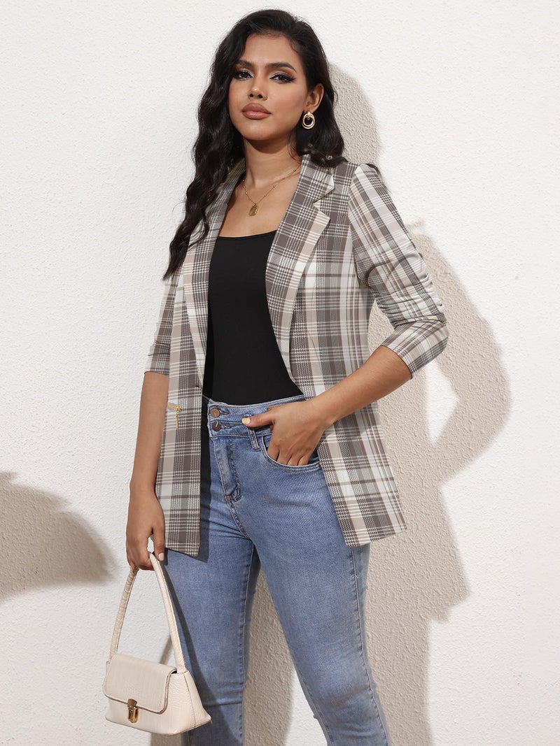 Genhoo Womens Plaid Blazers Long Sleeve Casual Work Office Blazer Jackets - Image 3