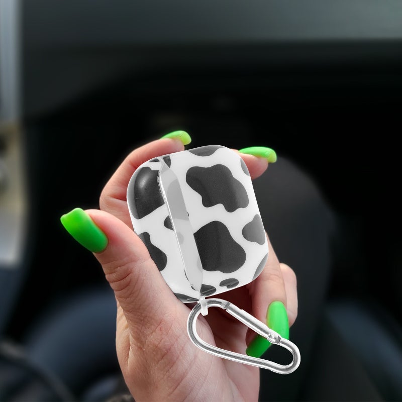 1PC Headset Box Cartoon Cow Grain Protective Case Silicone Earphone Protective Cover Compatible for AirPods Pro (White+Black) - Image 4