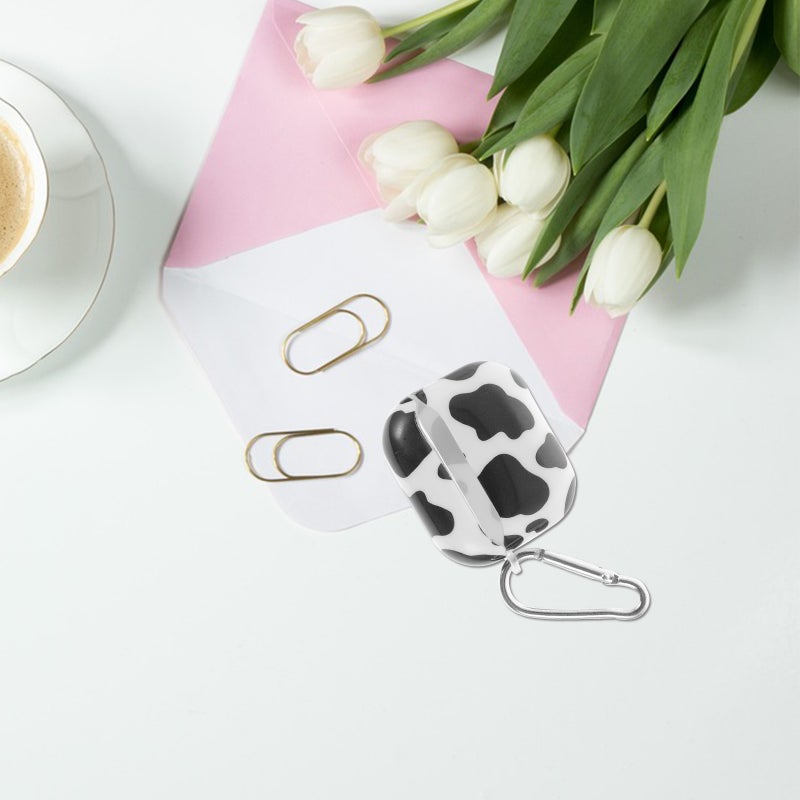 1PC Headset Box Cartoon Cow Grain Protective Case Silicone Earphone Protective Cover Compatible for AirPods Pro (White+Black) - Image 3