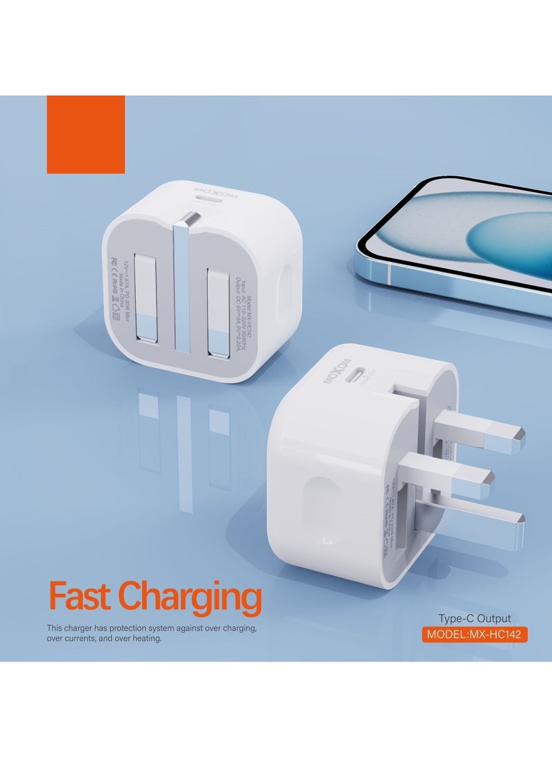MOXOM MX-HC142 Iphone apple 20W USB-C 3-Pin Power Adapter White Charger  - Image 3