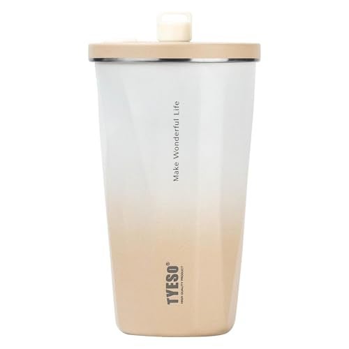 TYESO Travel Coffee Mug Tumbler with Lid and Retractable Straw | Insulated Stainless Steel Cold Brew Iced Coffee Cup Thermos | Gifts for Women Men Him Her | Voyager Collection | 20oz (Beige Gradient) - Image 1