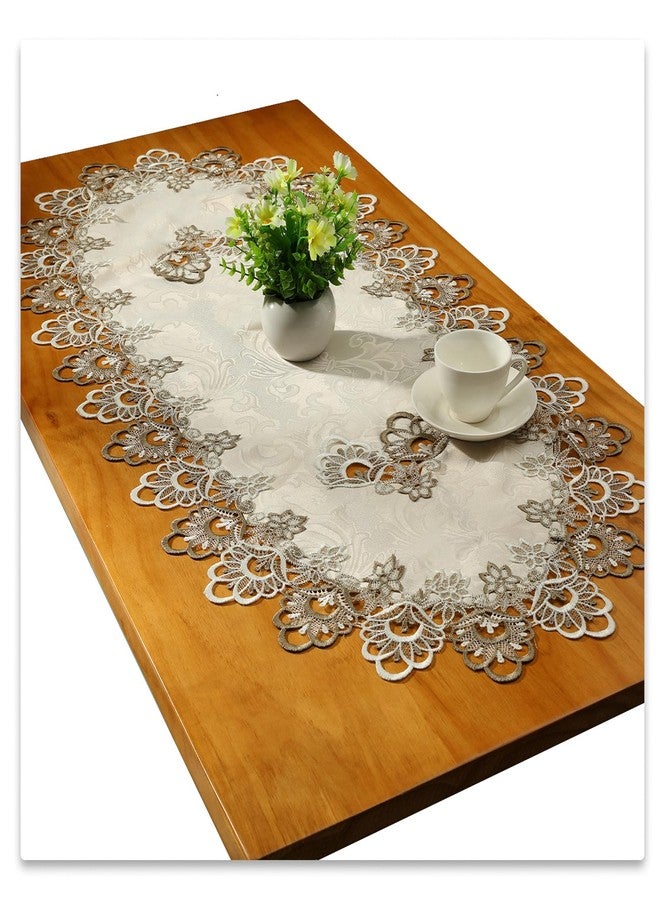 Fhberni Small Lace Macrame Tablecloth Embroidered Jacquard Vintage Coffee Table Cover for Holiday Festival Party Home Decorations (15"x 35", Grey) - Image 1