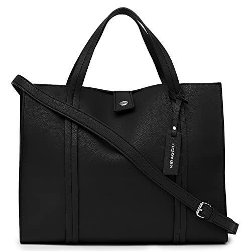 Miraggio Grace Solid Tote Bag For Women With Adjustable & Detachable Sling | Tote Bag For Women Stylish (Black) - Image 1