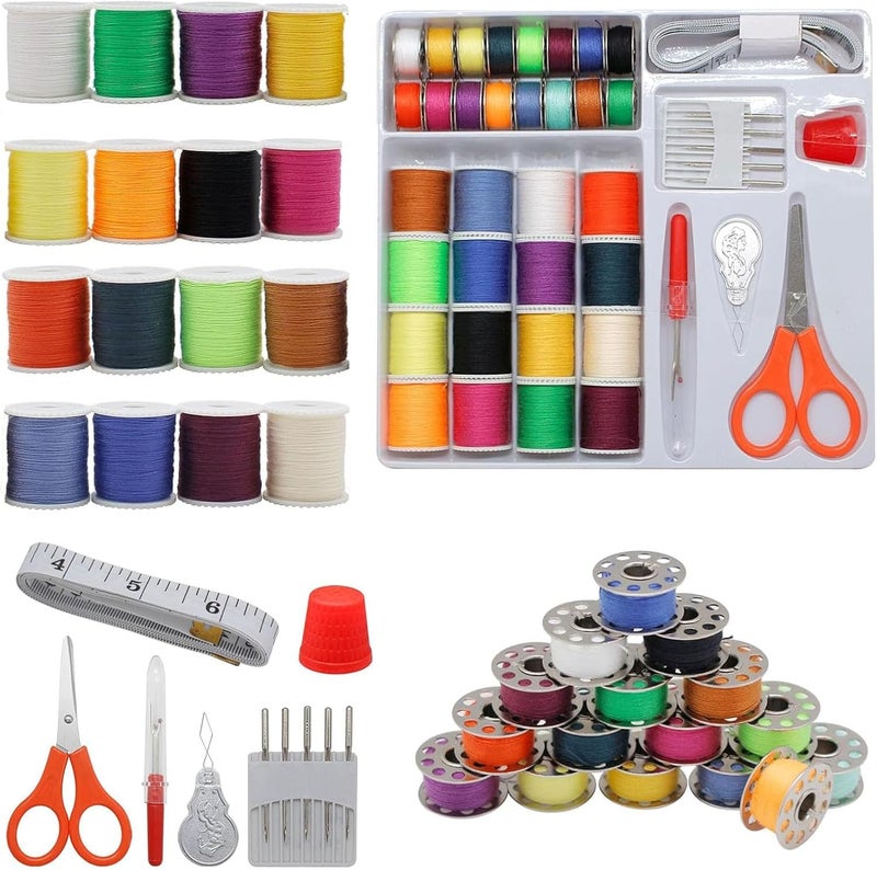 SYOSI Sewing Thread Set, 32 Color Polyester Threads for Sewing Machines, Includes Scissors, Thimble, Seam Ripper, Tape Measure, and Needles for Hand and Machine Sewing - Image 1