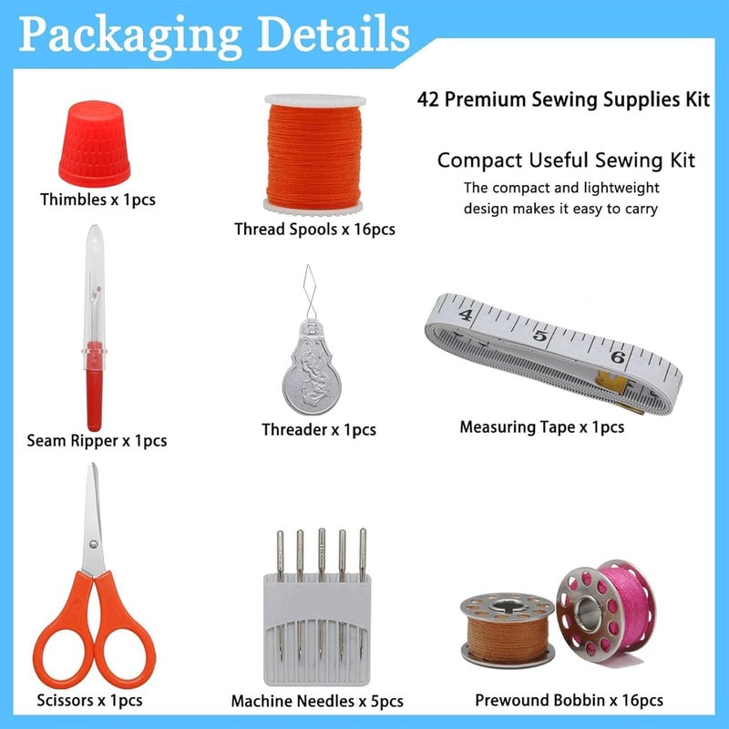 SYOSI Sewing Thread Set, 32 Color Polyester Threads for Sewing Machines, Includes Scissors, Thimble, Seam Ripper, Tape Measure, and Needles for Hand and Machine Sewing - Image 2