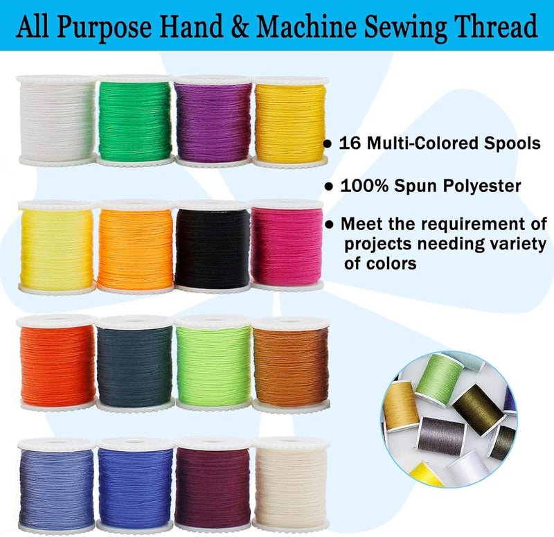 SYOSI Sewing Thread Set, 32 Color Polyester Threads for Sewing Machines, Includes Scissors, Thimble, Seam Ripper, Tape Measure, and Needles for Hand and Machine Sewing - Image 3
