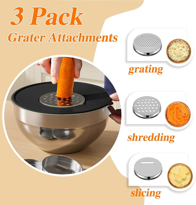 Winproper Mixing Bowls with Lids Set, 6 PCS Stainless Steel Mixing Bowls with 3 Grater Attachments, Kitchen Food Storage Organizers Nesting Mixing Bowl, Large Size 4.5, 3.5, 2.1, 1.5, 1.1, 0.7QT-Black - Image 3