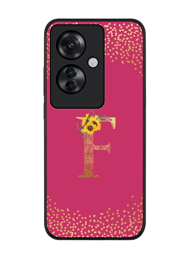Stylizedd Rugged Black edge case for Oppo Reno11 F / Oppo F25 Pro 5G,Slim fit Cover Custom Monogram Initial Letter Floral Pattern Alphabet - F (Deep Pink Rose) - Image 1