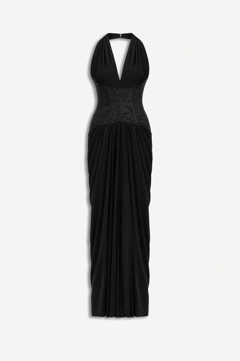 Nocturne  Jacquard Halter Neck Maxi Dress for Women | Best Price UAE