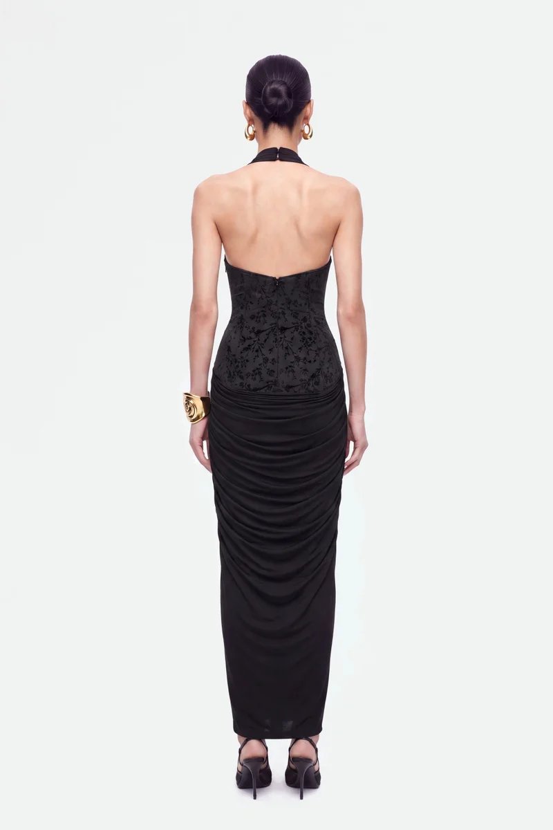 Nocturne Jacquard Halter Neck Maxi Dress