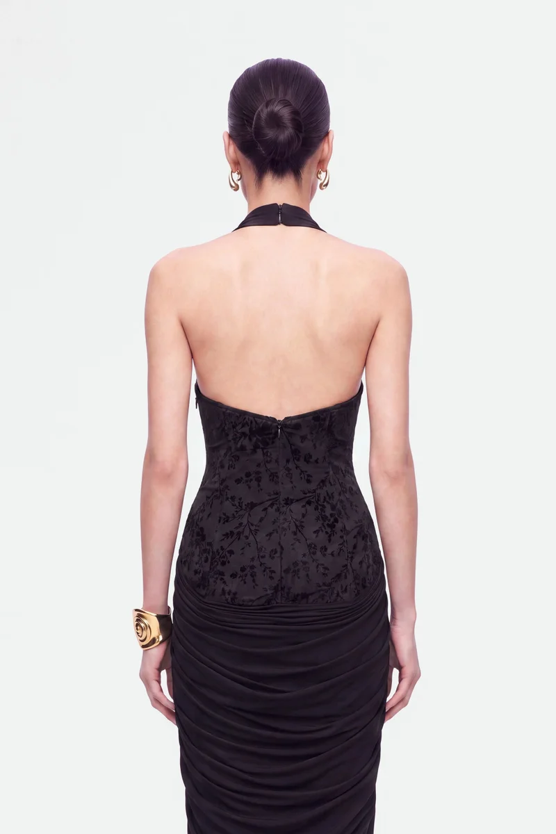 Nocturne  Jacquard Halter Neck Maxi Dress for Women | Best Price UAE