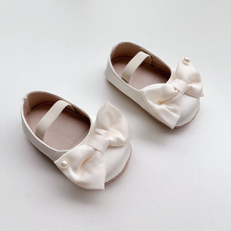 2024 Baby Girl Chic Anti-Slip Walking Shoes with Bow White 