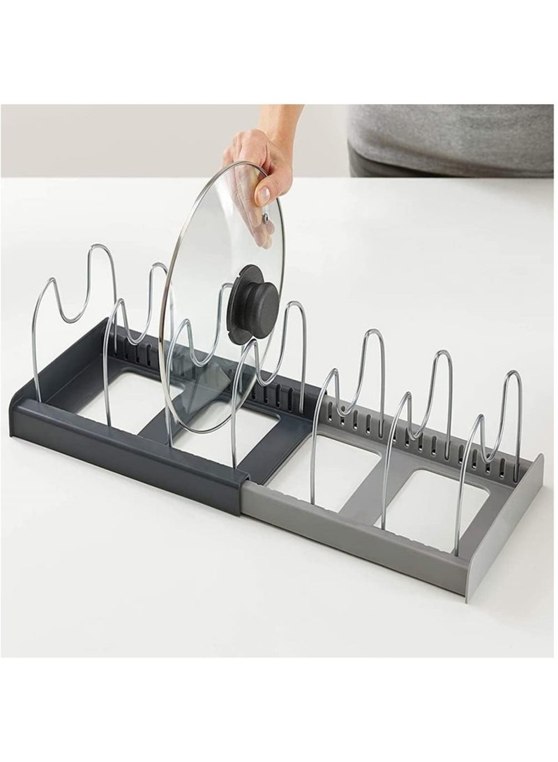 Arabest Pan Pot Lid Rack Organizer, Kitchen 7 Tiers Adjustable Stainless Steel Compartments Holder with 2 DIY Methods for Kitchen Cabinet and Counter Hanging Storage Shelf – Expandable Length up to 22inches - Image 4