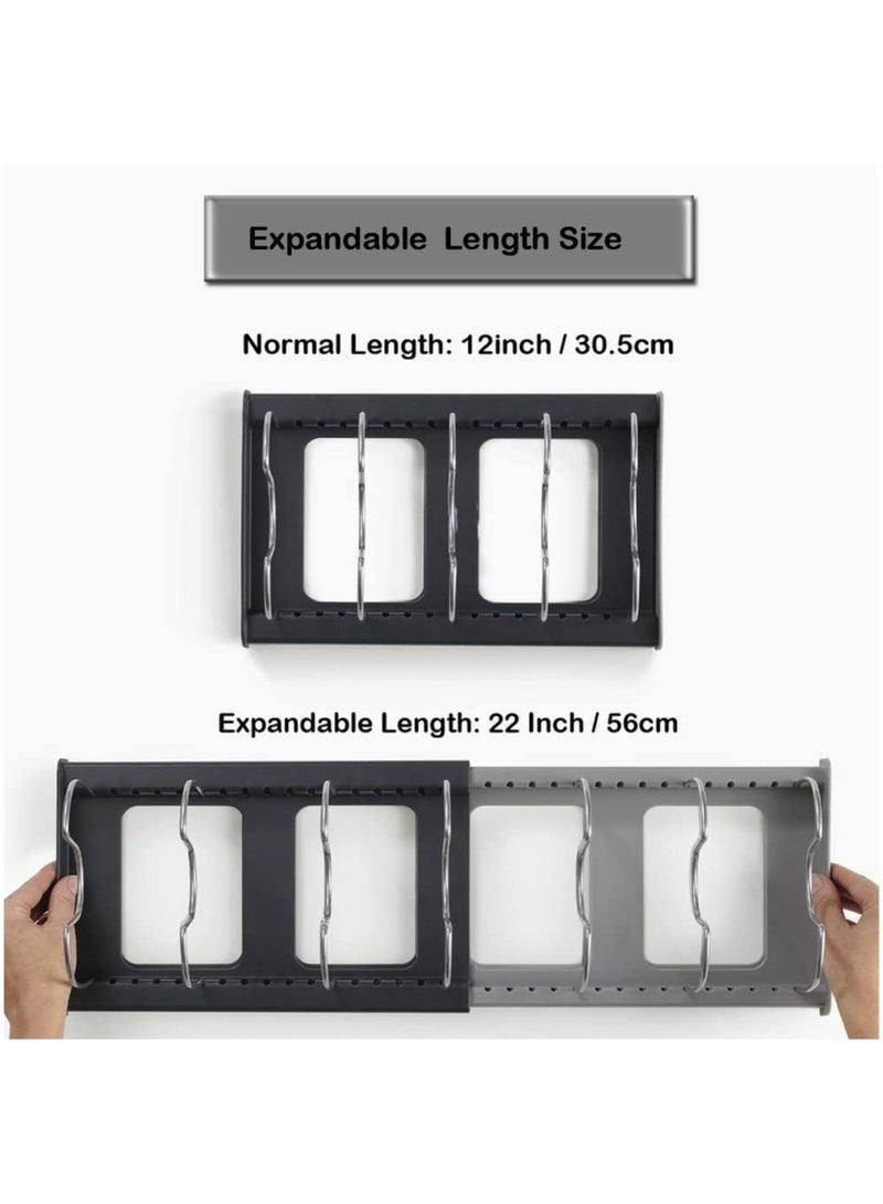 Arabest Pan Pot Lid Rack Organizer, Kitchen 7 Tiers Adjustable Stainless Steel Compartments Holder with 2 DIY Methods for Kitchen Cabinet and Counter Hanging Storage Shelf – Expandable Length up to 22inches - Image 2