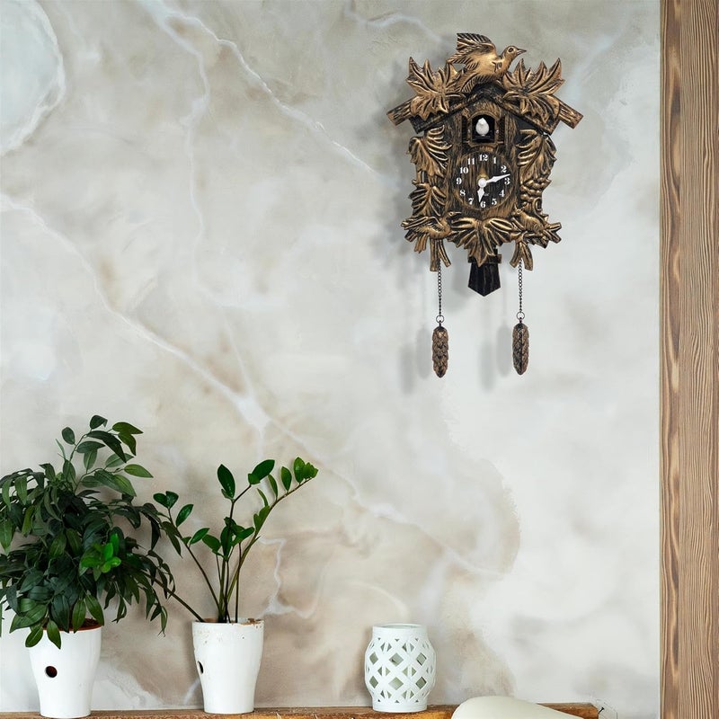 WALPLUS Chiming Cookoo Clock Brown Vintage Bird Flapping Cuckoo Clocks Volume Adjustable Coo Coo Clocks Wall Decoration Battery Operated Pendulum Cuckoo Clock for Home Living Room Office - Image 2