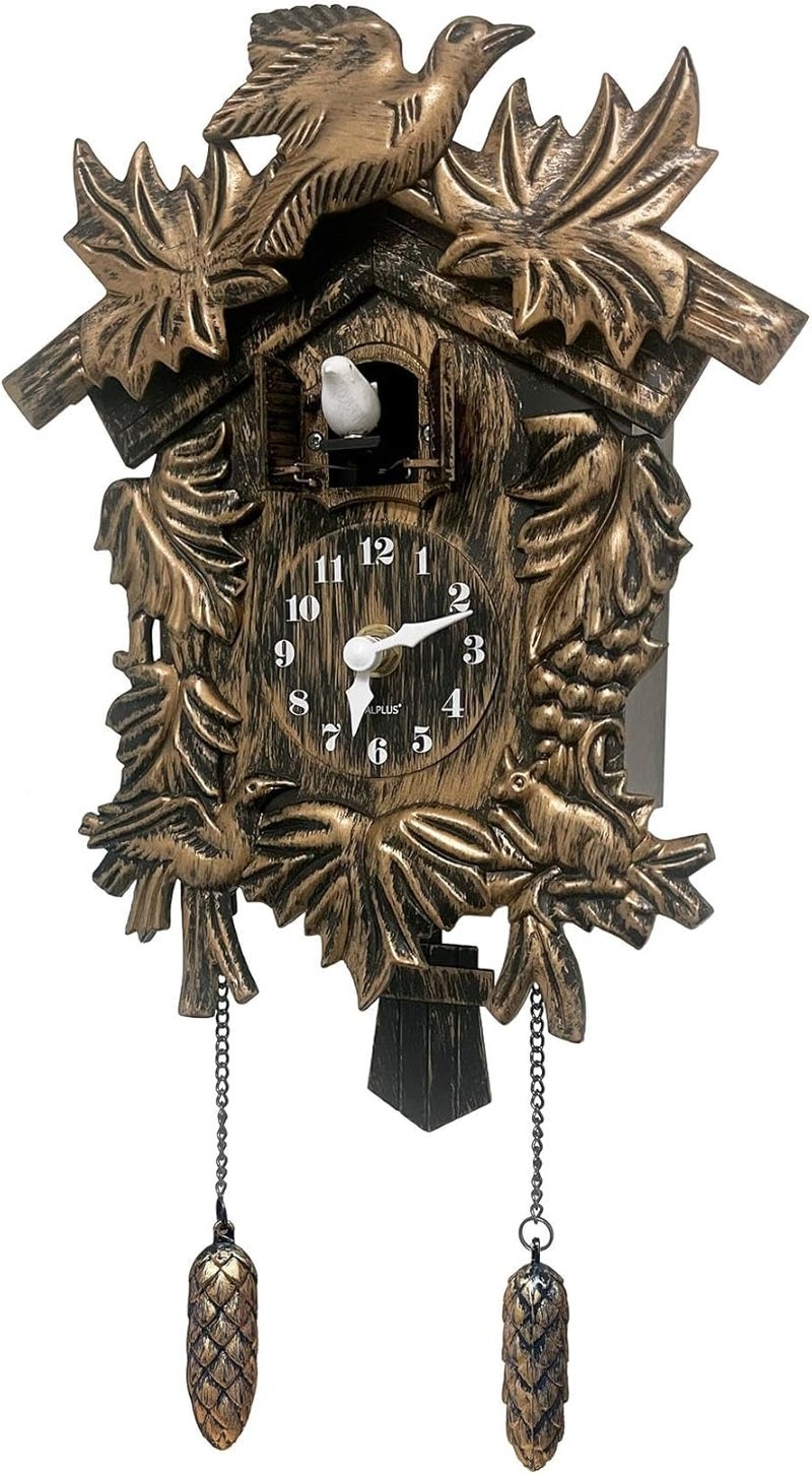 WALPLUS Chiming Cookoo Clock Brown Vintage Bird Flapping Cuckoo Clocks Volume Adjustable Coo Coo Clocks Wall Decoration Battery Operated Pendulum Cuckoo Clock for Home Living Room Office - Image 1