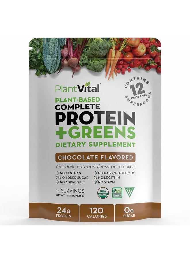 Health & Household Plantvital Vegan Protein Powder Plant Based, Organic Protein Powder Chocolate, 24G/0G Sugar, 12 Superfoods, Veggies, Probiotics, Raw Cocoa, Kale, Beets, Spirulina, Pea, Gluten-Free, Keto-Friendly,16Oz  - Image 1