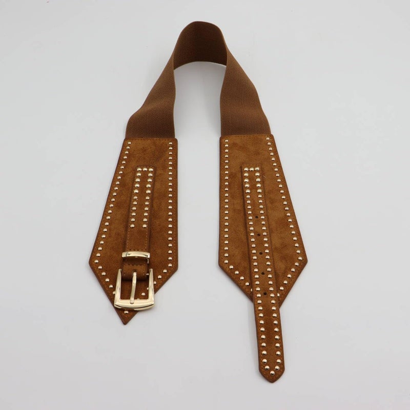 ZYALTFDC Western Studded Brown Belts for Women Dresses Vintage Cinch Retro Stretchy Belt Women Y2K Chunky Wide Waist Dress Belts Lady Girls Fashion Trendy Adjustable Waistband Accessories - Image 4