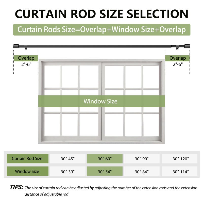 Edidonson 5/8â€ Diameter Curtain Rods 30-60 Inch, for 30-54 Inch Windows, Adjustable Splicing Black Curtain Rods for Windows with Brackets, Window Rod Long Small Curtains Rod, 2 Pack - Image 2