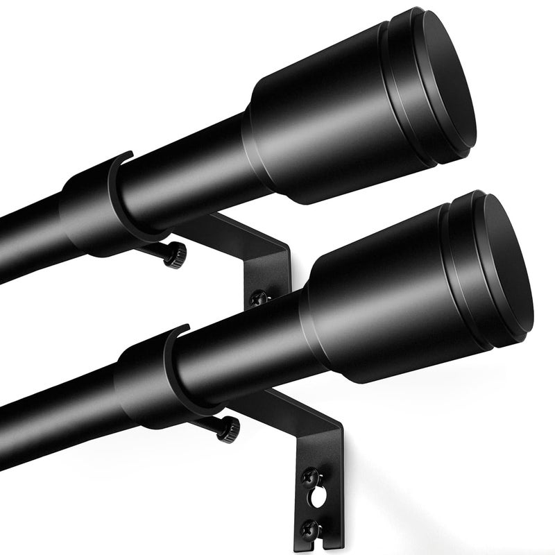 Edidonson 5/8â€ Diameter Curtain Rods 30-60 Inch, for 30-54 Inch Windows, Adjustable Splicing Black Curtain Rods for Windows with Brackets, Window Rod Long Small Curtains Rod, 2 Pack - Image 1